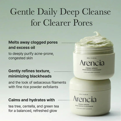 Arencia - Fresh Green Rice Mochi Cleanser - Moisturizing and Cleansing Face Wash - 120g, Fresh Green Rice Mochi,