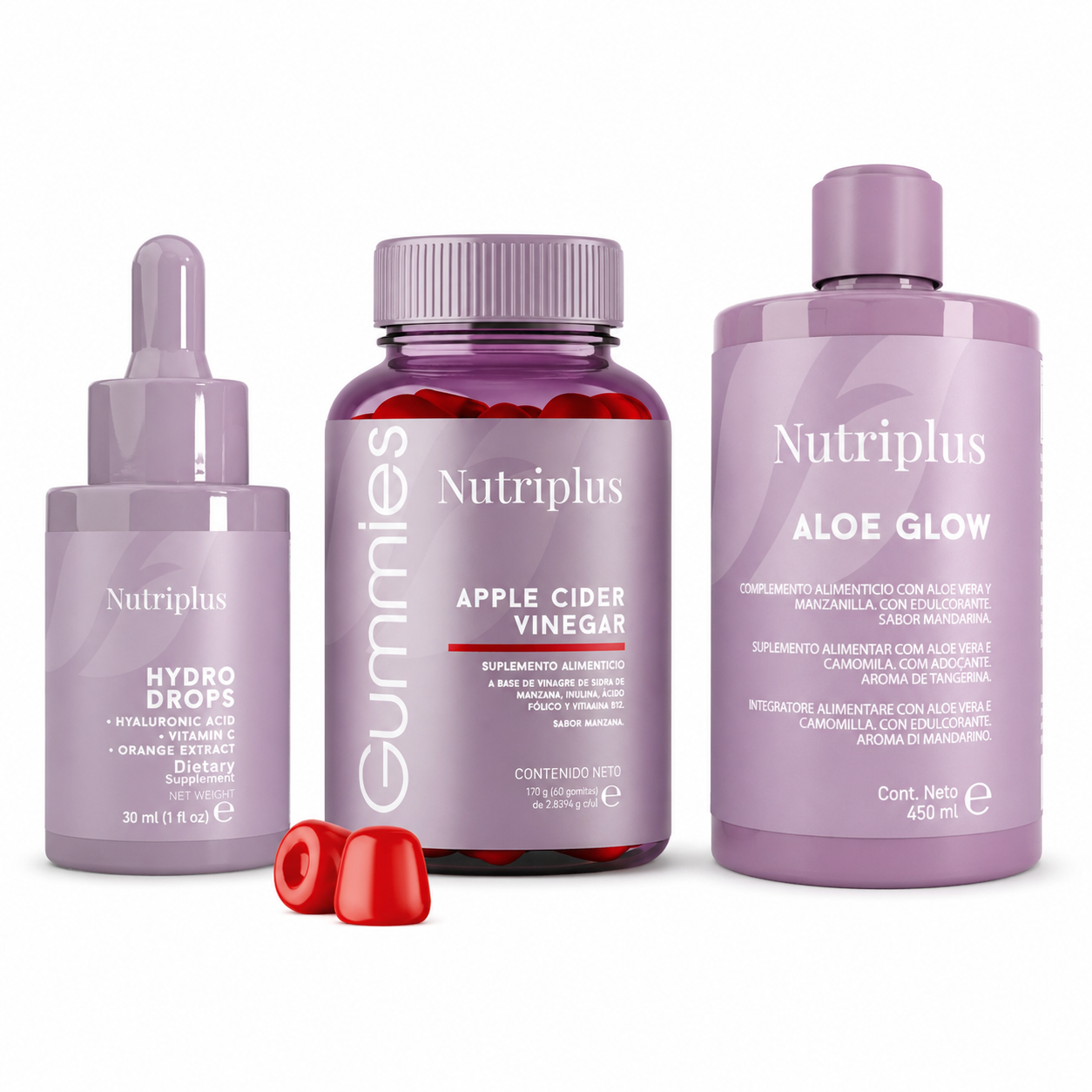 Set Gominolas Vinagre de Manzana, Gominolas Mix de Frutas y Aloe Glow Mandarina